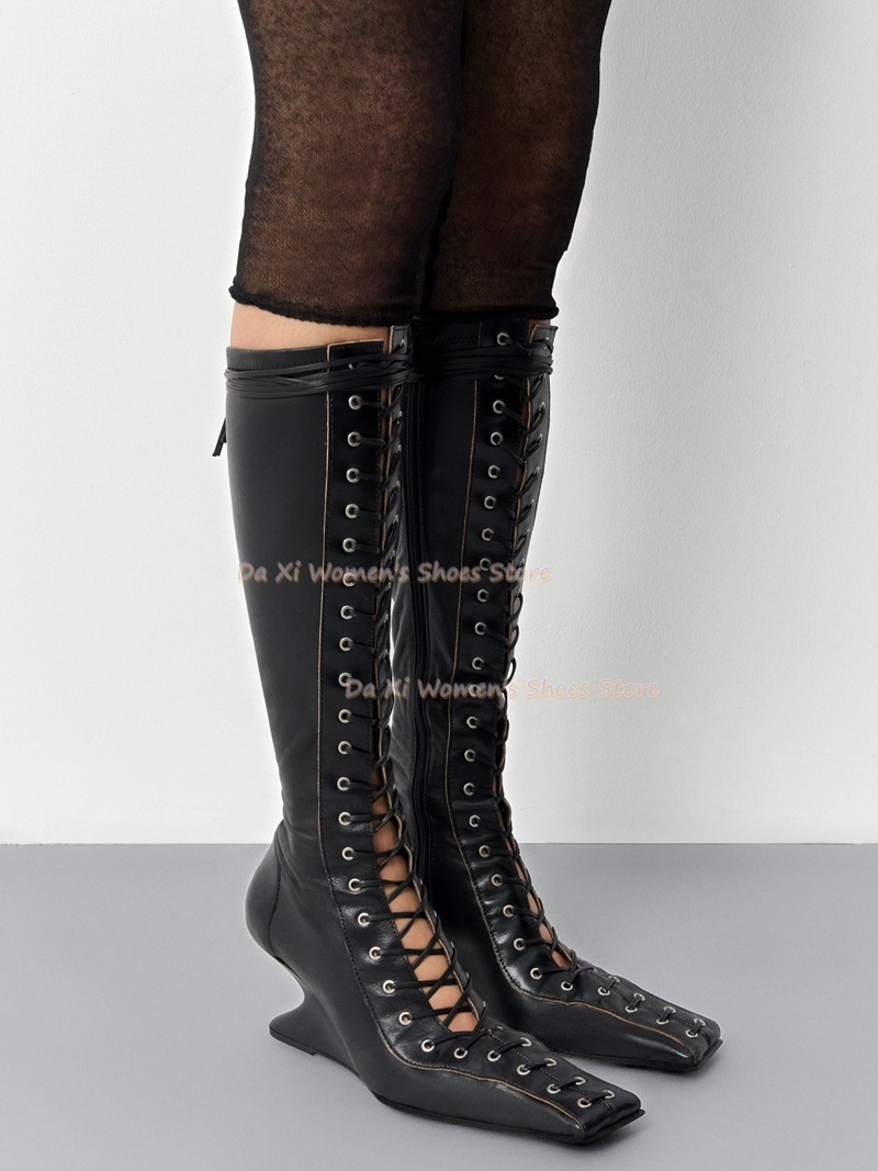 Square Toe Wedge Heel Instep C - огляд і ціна Women'S Fashion Knee High Boots