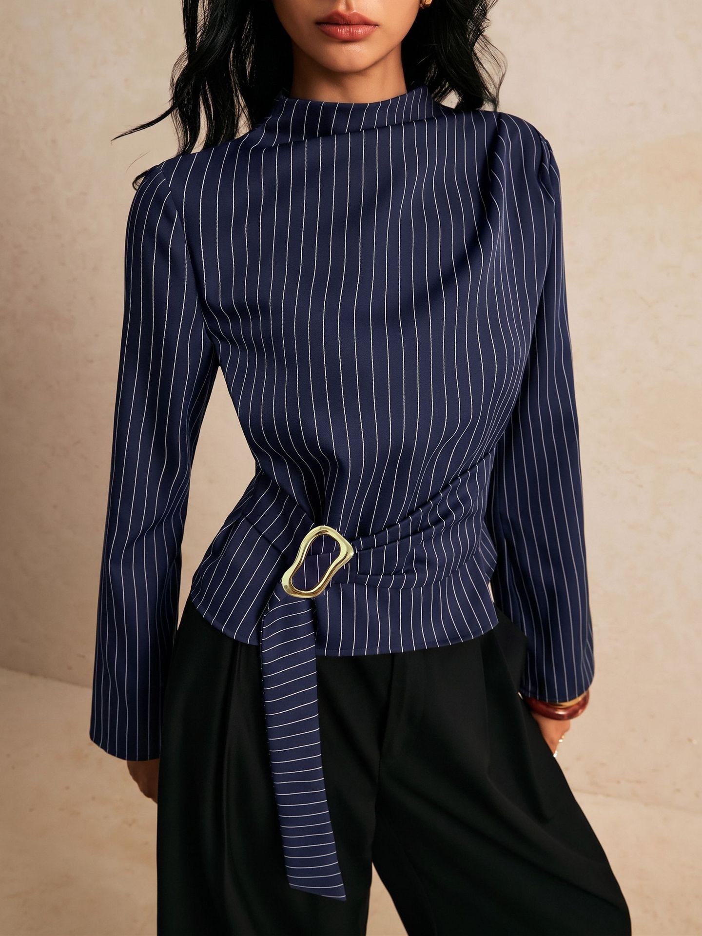 Tie Bell Sleeve Top Fitted Wai - огляд і ціна Women Fashion Necktie