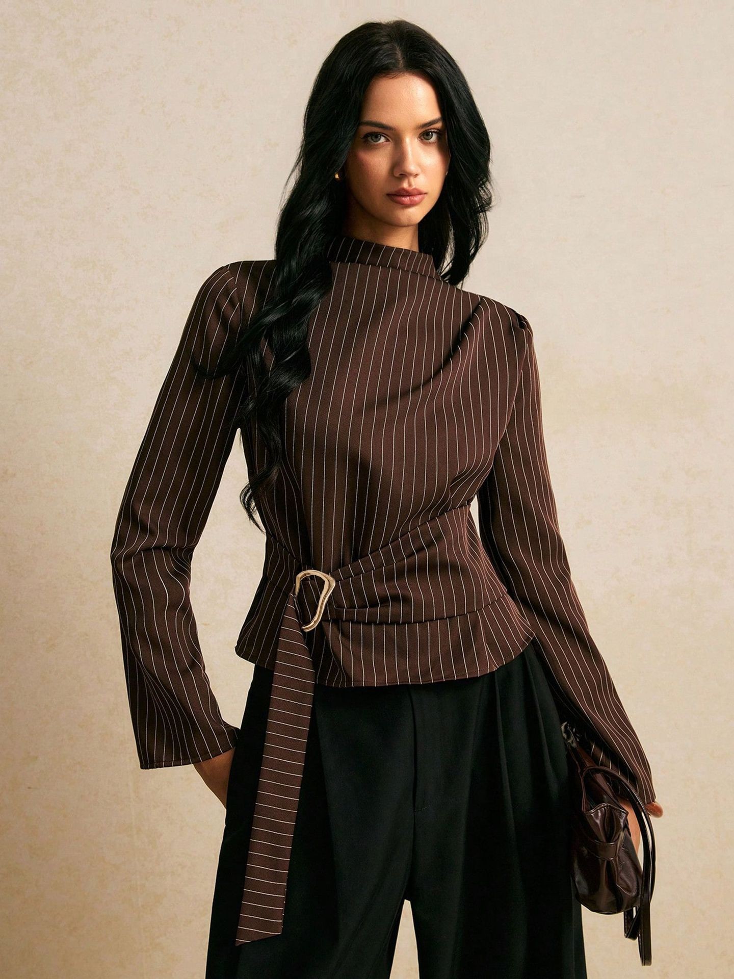 Tie Bell Sleeve Top Fitted Wai - огляд і ціна Women Fashion Necktie