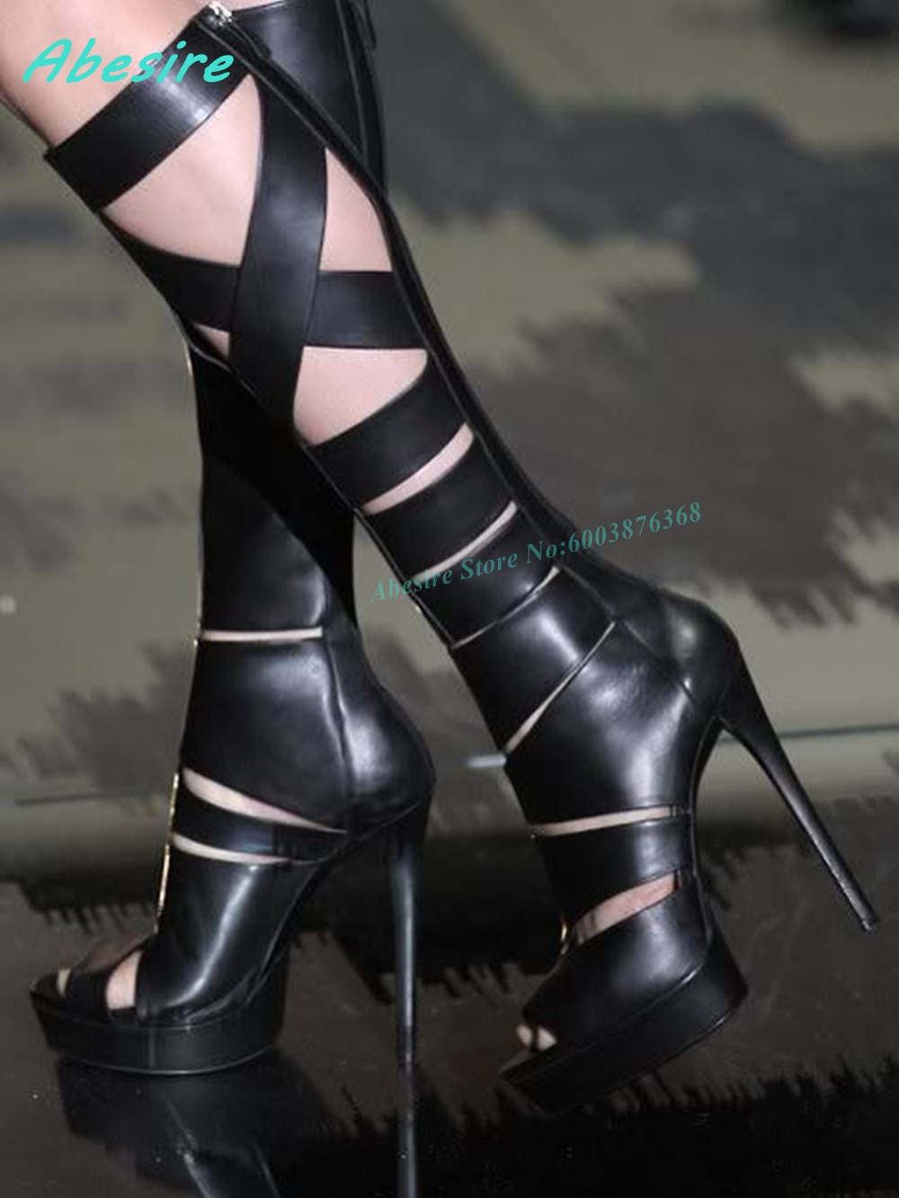 Cross Tied Hollow Out Leather  - огляд і ціна Women'S Fashion Knee High Boots