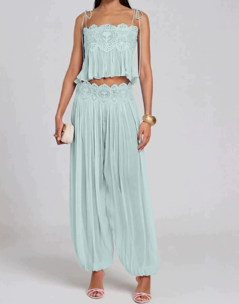 Women Long Pant Set Square Nec - огляд і ціна Lace Trim Cami